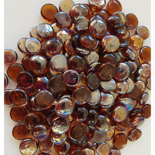Brun bille de verre plate ambre brun nacré translucide, brun cola 17-20 mm par 200 grammes