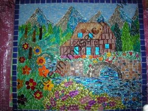 mosaique paysage en vetrocristal et emaux