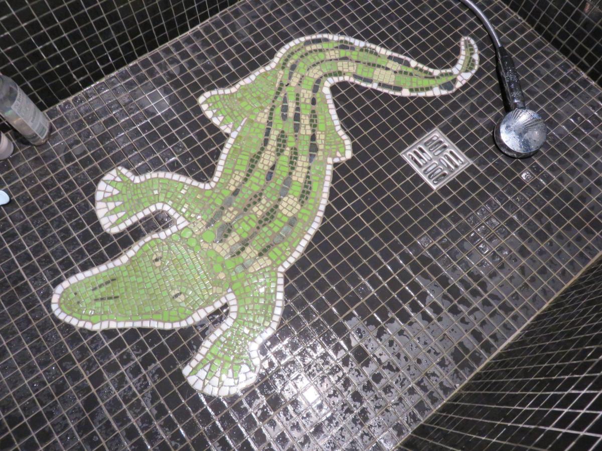 Mosaïque sol douche italienne crocodile de Mme charpentier 