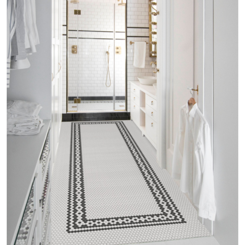 mosaique blanc mat décor sol hexagone
