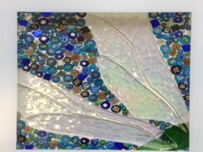 tableau  libellule made in mosaic détail aile